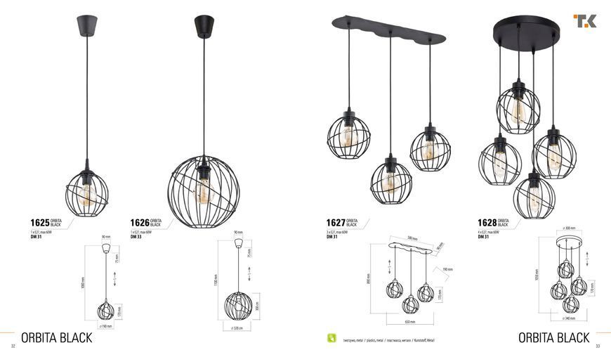 Підвісний світильник TK Lighting 1627 ORBITA BLACK 1627 фото