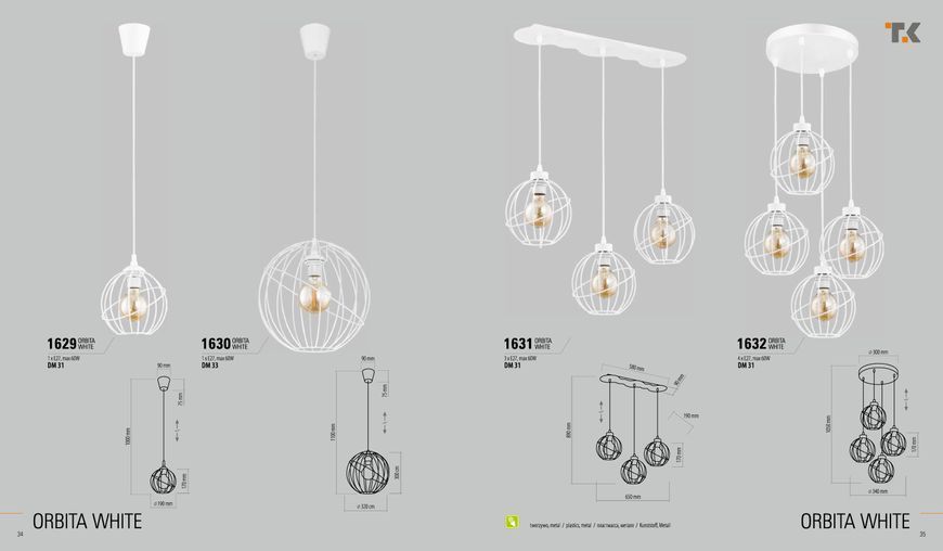 Підвісний світильник TK Lighting 1631 ORBITA WHITE 1631 фото