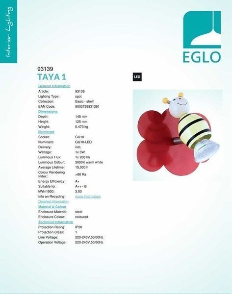 Дитячий світильник Eglo 93139 TAYA 1 93139 фото