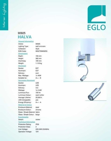 Бра Eglo 90925 HALVA 90925 фото