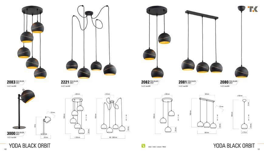 Підвісний світильник TK Lighting 2081 YODA BLACK ORBIT 2081 фото