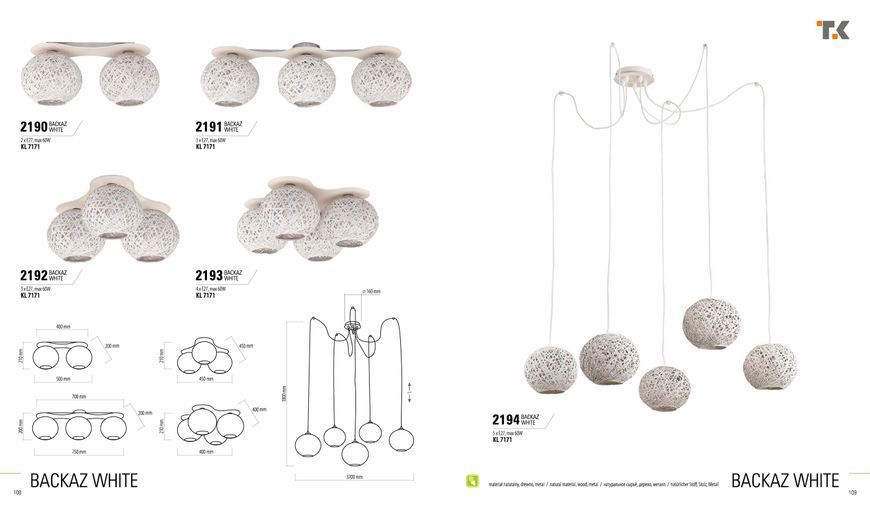 Потолочный светильник TK Lighting 2190 BACKAZ WHITE 2190 фото