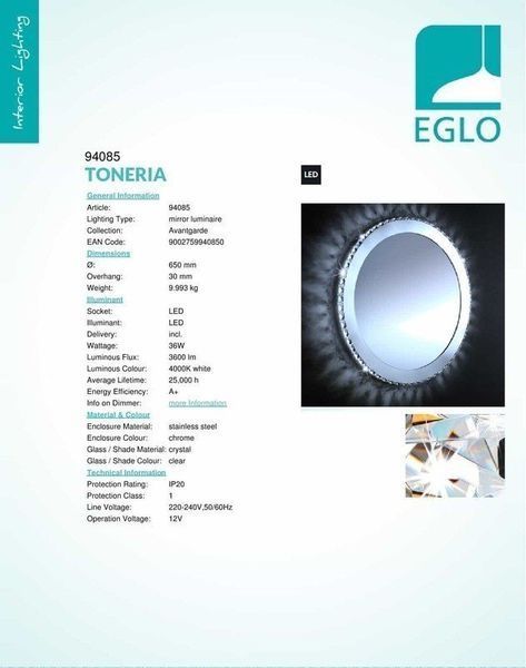 Дзеркало з підсвіткою Eglo 94085 TONERIA 94085 фото